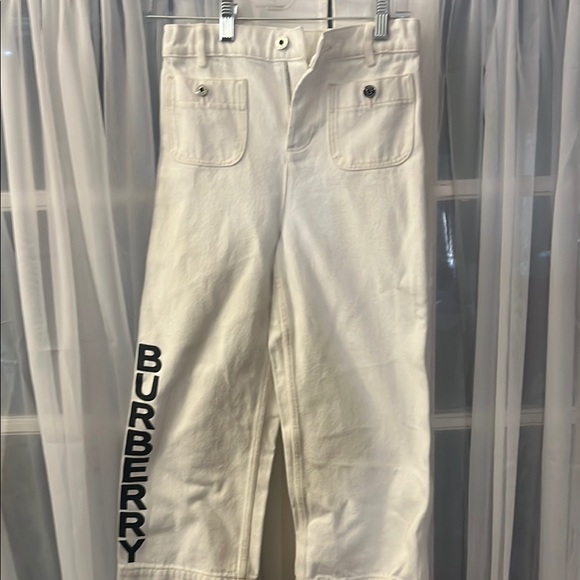 Burberry White Denim Jeans Logo Print Girls Size 10Y